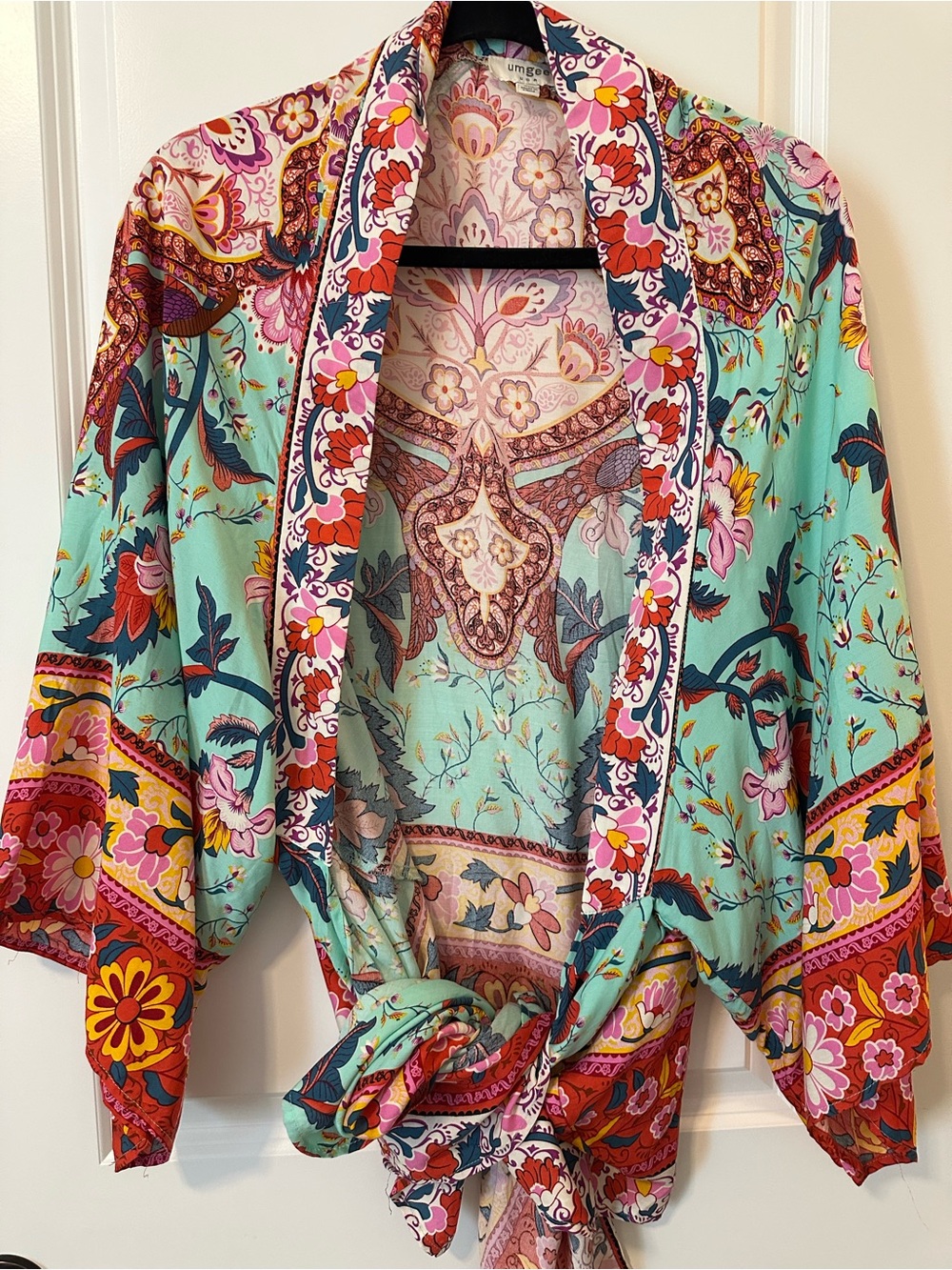 Green aqua pink Floral Tie-Front Kimono Top Umgee S/M Boho